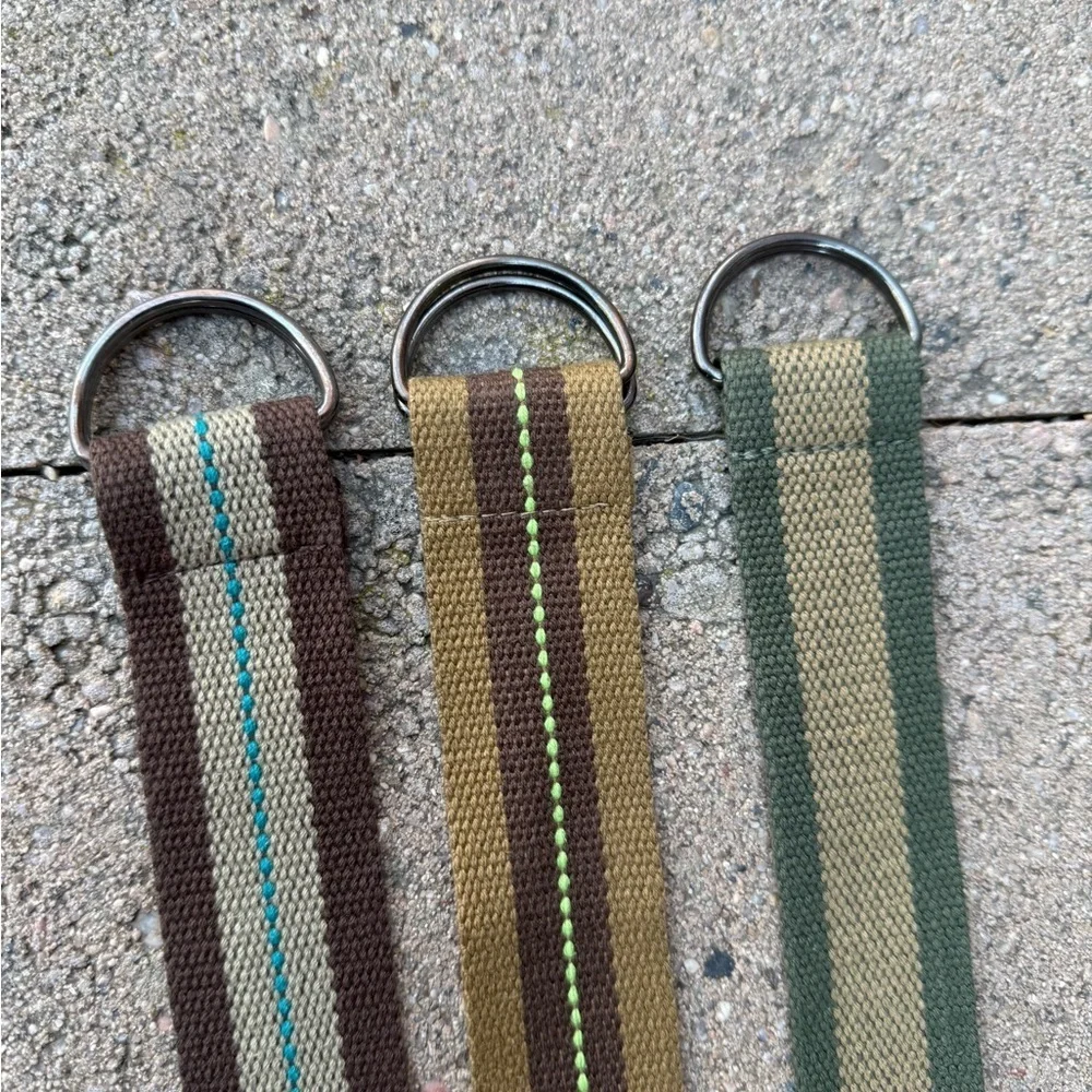 Boys Canvas Striped Brown Green Tan 3 Belt Set